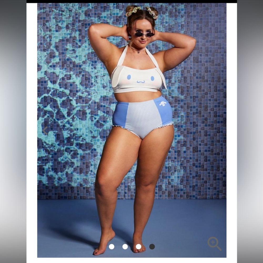 Cinnamoroll Blue Gingham High-Waisted Swim Plus Size 3X top and 5X bottoms